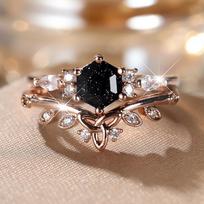 Luxury Crystal Hexagon Stone Engagement Promise Rings Sets For Women Rose Gold Color White Zircon Flower Wedding Jewelry Gifts 10 rožinio aukso spalvos