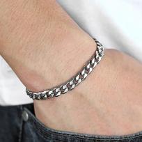 Titanium Steel Basic Curb Chain Bracelet for Men Stainless Steel Cuban Link Chain Wristband Classic Simple Heavy Male Jewelry 18cm beige