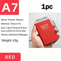 A7 2027 English Planner, 128-page Slim Weekly Notebook, 365-day Daily Planner Calendar, A7 Mini Portable Pocket Daily Planner red
