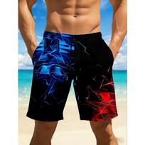 Men's quick-dry swim shorts in vibrant red and black geometric 3D print S