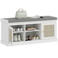 Shoe Bench with Doors Rattan Fronts Adjustable and Open Shelves for Entryway Bedroom 105x35x47 cm White 105 x 35 x 47 cm