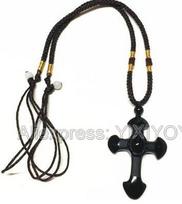 Natural Black Obsidian Carved Cross Lucky Pendant + Beads Necklace for Woman Man Crystal Jade Charm Gift Jewelry black