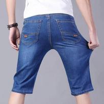 Summer thin jeans shorts men's five-point pants straight elastic work wear-resistant and durable pants construction site pants (as the picture,28 size) gray