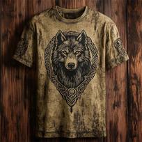 Retro Men's Short-Sleeve T-Shirt Wolf King Print Casual Oversized Summer Top Digital 3D Effect Polyester Crew Neck T-Shirt S brown