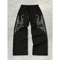 Men's Gothic Sweatpants Wide-Leg Loose-Fit Black Polyester Thorn Print S white