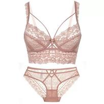 French Sexy Lace Lingerie Set,Ultra Thin Plus Size Bra Set,Big Bust Minimizer Anti‑Sagging Push‑Up Bra Set 70B