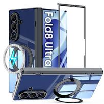 Samsung Galaxy Z Fold8 Ultra Case Transparent Magnetic Ring Hinge Protection PC Cover-Blue mėlyna