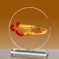 Golden Dragon Fish Wealth Ornament - Decorative Crystal Art for Living Room Entrance 22cm x 20cm