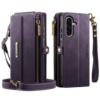 For Samsung Galaxy A17 Wallet Case, RFID Blocking PU Leather Case Kickstand Flip Cover Wrist Strap Zipper Credit Card Holder For Galaxy A17 violetinė