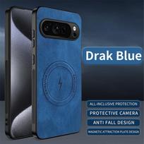 Cases For Google Pixel 10 9 Pro XL For Magsafe Leather Phone Shockproof Case For GOOGLE Pixel 9 8 7 6 10 Pro Protector Magnetic Silicone Bumper Cover Pixel 10 Pro XL mėlyna