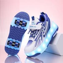 New LED Light up Roller Skates Kids Unisex Rechargeable Dual Wheel Detachable Teenager Entertainment Casual Inline Skates 29 blue
