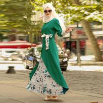 Moteriška suknelė turkiško audinio islamo muslino šifono chalatas su skara Vientisa ilga suknelė ilgomis rankovėmis spausdinta elegantiška suknelė XXXXXL žalia