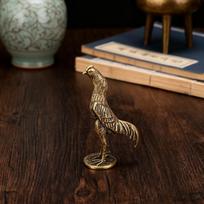 Figurine Feng Shui Ornament Gift Collectible Brass Statue Chicken for Living Room Tearoom beige