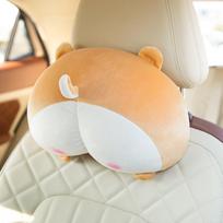 Creative Cute Corgi Butt Car Headrest, Car Waist Cushion Waist Pillow, Plush Cartoon Car Neck Pillow Headrest 30 * 20cm/Waist pillow 42cm * 30cm beige