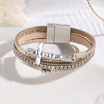 Bohemian Vinatge Cross Blessed Multi-layer Bracelet With Magnetic Clasp For Men and Women Friends Leather Bracelet gray