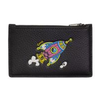Coach Cosmic  13 Logo Rocket Print Pebble Leather Card Case Women Card Case Black CW222-QBM2 Black black