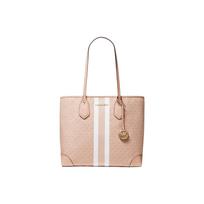Michael Kors MK Eva Monogram Logo Stripe Color Block Faux Leather Tote Bag Women tote bags Ballet-Pink 30T9GV0T7B-641 Basic Set (Bag+Dust Bag) beige