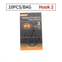 10pcs Carp Fishing Hook Straight Point X Medium Long Shank Size 2 4 6 PTFE Coating-Super Slide For Both Bottom Bait,Wafter And Pop-up Presentations gray
