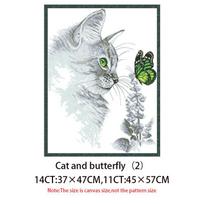 Cat and Butterfly Cross Stitch Pattern Kits Unprinte Canvas 11CT 14CT Needlework Sets DIY Animal Embroidery Home Decor Painting 14CT Blank Canvas