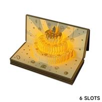 3D Music Light Birthday Card Creative Pop Up Cake Lucky Money Red Envelope Greeting Card with Light Music for Holiday Party Gift 6 Slots yellow