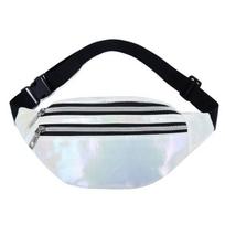 Newest Holographic Fanny Pack Hologram Waist Bag Laser Pu Beach Travel Banana Hip Bum Zip Waist Bags Women Belt Bag For Girls black