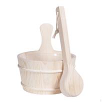 4L Sauna Bucket and Ladle,Handmade Accessory,Bath Accessories Supplies,Wooden Tub Barrel with white