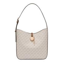 MICHAEL KORS LYRA old flower all over printed logo charm coated canvas hand shoulder bag small size women's vanilla white and acorn brown balta