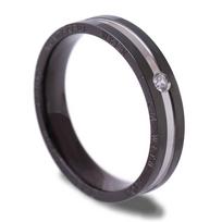 European & American Cross-Border Black Gold Two-Color Engraved Couple Ring with Single Diamond Size 10