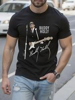 Buddy Holly Signature Tshirt - Black Casual Crew Neck Tee... XXXXL black