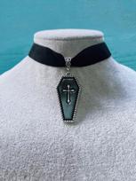 Gothic Silver Color Death Cross Red Dripping Glaze Coffin Pendant Velvet Necklace for Women Men Hallowmas Retro Fashion Jewelry