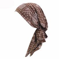 Bohemia Wind Cotton Hat Bandana Casual Chemotherapy Hat Elastic Ribbon Headband Cap  Women National 8 brown