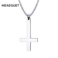 Meaeguet Stainless Steel Upside Down Cross Inverted Cross of St Peter Pendant Necklace Lucifer Satan Satanism Gothic jewelry