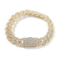 Hot Selling Street Rock Rap Jewelry 12mm Bling CZ Iced Out Cuban Link Chain Bracelet for Men's Hip Hop Jewelry Hiphop&7inches(17.78cm) beige