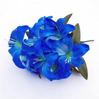 Beautiful 45cm 10 Heads Artificial Stargazer Lilies Lush Silk Flower Bouquet For Celebrations DarkBlue blue