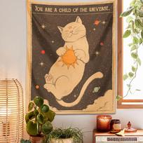 Sun and Moon Tarot Cat Tapestry Wall Hanging Witchcraft You Are the Son of the Universe Mystery Home Decor Bedroom Decor 100X70CM beige