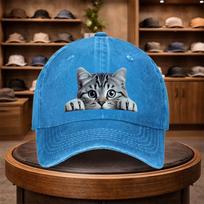 Unisexs Cute Peeking Cat Baseball Cap Outdoor Fashion Adjustable Casual Hat Urban Style Lightweight Fashionable Duckbill Cap 1pc blue