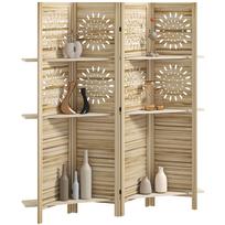 Vidaus patalpos pertvara 4 panelės ir 3 lentynos, 160 x 170 cm, sulankstoma patalpos daliklis, paulovnijos mediena, natūrali mediena 160 x 1.8 x 170 cm