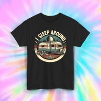 I Sleep Around Camper T-Shirt | Funny Camping RV Graphic Tee | Travel Gift 3XL blue