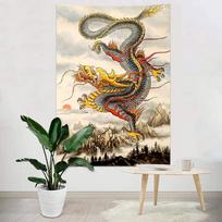 Chinese Dragon Tapestry, Traditional Ink Wash Mountain Landscape Print Wall Hanging for Bedroom Living Room Dorm Apartment Decor 100X70CM