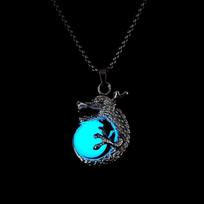 Dragon Halloween Necklaces Stainless Steel Hip Hop Neck Chains Luminous Pendant Necklace  Party Style 1 black