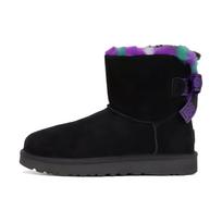 UGG Mini Bailey Bow Plaid Punk Boot 'Black Purple' Women's 1130594-BLK 36 juoda