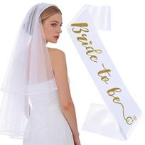 Elegant Pearl Veil & 'Bride-to-be' Sash Set white
