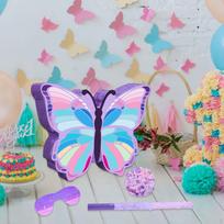Butterfly Pinata Birthday Party Supplies Pull String with Batter and Blindfold for Classroom blue