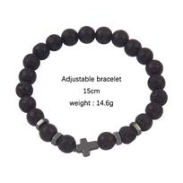 Retro European-American Cross Couple Bracelet: 8mm White Turquoise & Black Matte Beads for Men & Women