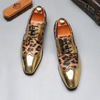 Madingi prabangūs vyriški batai Vestuvėms, vakarėliams, naktiniams klubams, su leopardo raštu, lakuotos odos, patchwork, madingi vyriški Brogue, Derby batai, vyriški raišteliais rišami plokštapadžiai 38 black