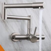 TLXT Wall-Mounted Dual-Hole Brushed Foldable Hot & Cold Water Faucet gray