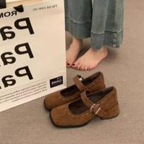 Retro square head thick heel Mary Jane shoes women's new women's shoes with versatile brown light mouth commuter shoes 35