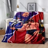 Multi-Size W-WWE Pattern Print Flannel Blanket for Son Husband Dad, Super Soft Fluffy Bedroom Sofa Office Blanket Great Gifts 75x90cm gray