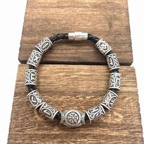 Norse Runic Viking Magnetic Bracelet with Beads Charm for Women and Men Jewelry Accessories 21cm beige