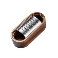 Acacia Wood Cheese Grater Stainless Steel with Box Chocolate Handheld Grater Wood Handle Sharp Blades Vegetable Shredder gray